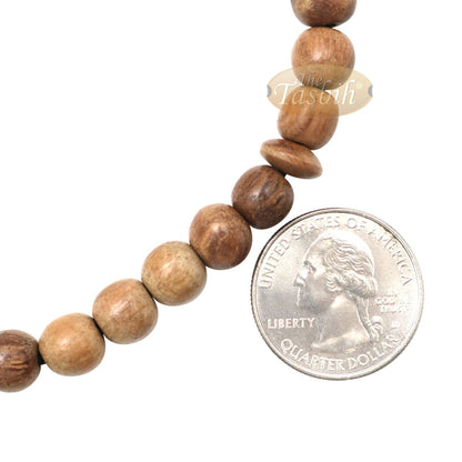 Small Natural Light Brown Oud Aloeswood Agarwood 33-Bead Prayer Beads Rosary 8 mm Beads with 2 Black Copper-Decorated Tassel