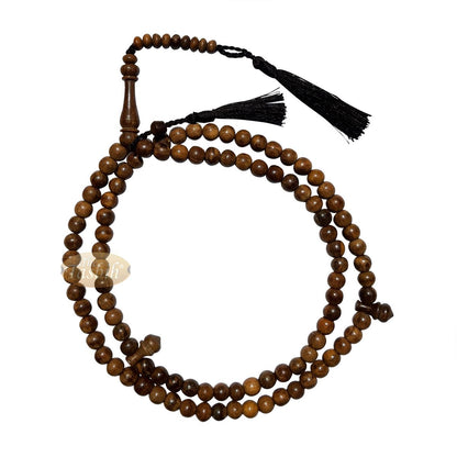 Scented Oud Light Brown Tasbih 9 mm Handmade Misbaha Prayer Beads Subha with Plain Black Tassels