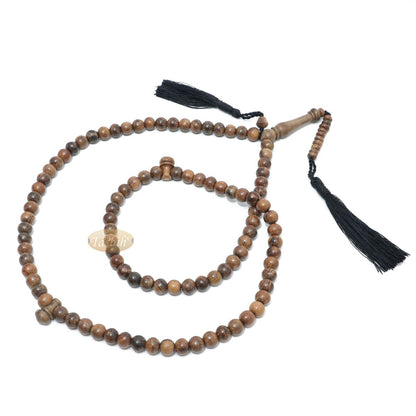 Scented Oud Light Brown Tasbih 9 mm Handmade Misbaha Prayer Beads Subha with Plain Black Tassels