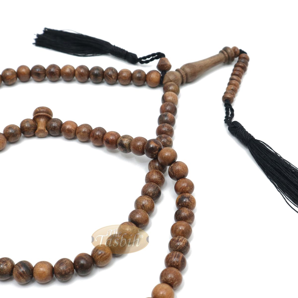 Scented Oud Light Brown Tasbih 9 mm Handmade Misbaha Prayer Beads Subha with Plain Black Tassels