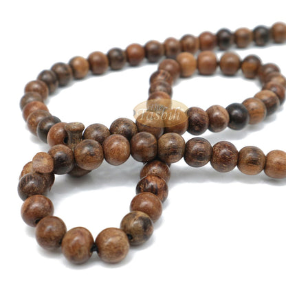 Scented Oud Light Brown Tasbih 9 mm Handmade Misbaha Prayer Beads Subha with Plain Black Tassels