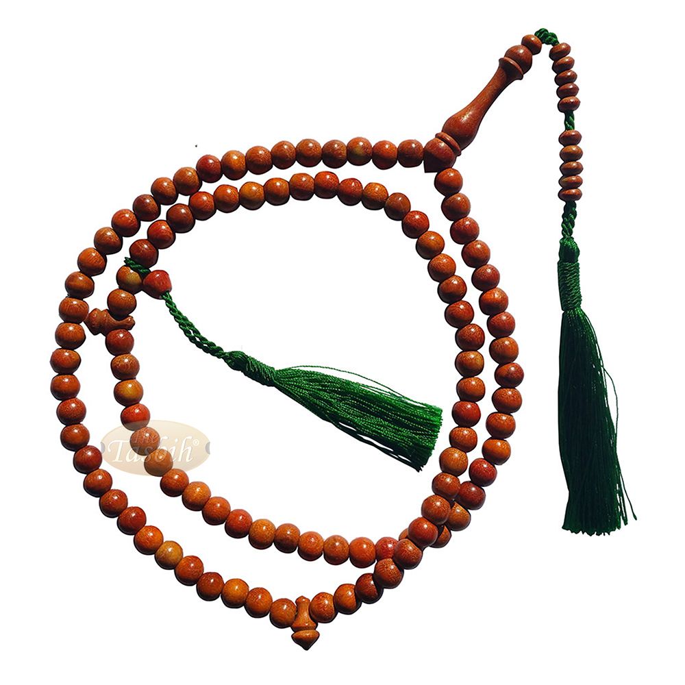 Wood Muslim Tasbih | Natural Orange 8 mm Indonesian Secang Wooden Misbaha Prayer Beads 99-Count