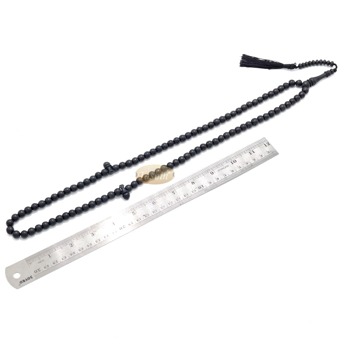 Black Rustic Islamic Prayer Beads Rustic 99-Bead 8 mm Coffee Wood Tasbih Tasseled Oval Countered Beads