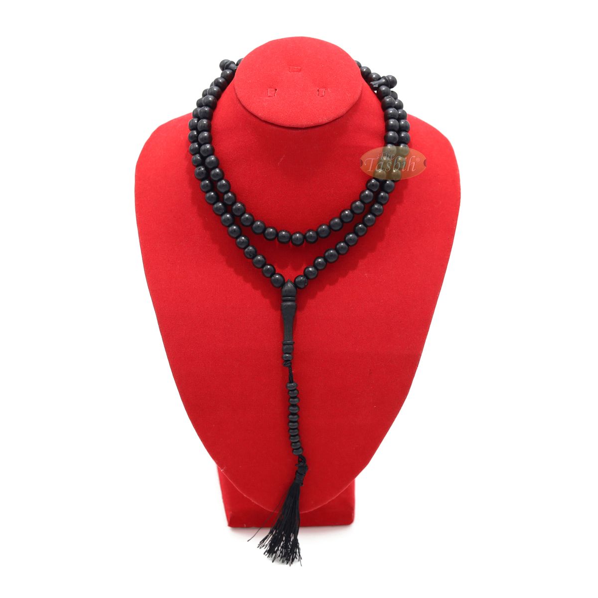 Black Rustic Islamic Prayer Beads Rustic 99-Bead 8 mm Coffee Wood Tasbih Tasseled Oval Countered Beads