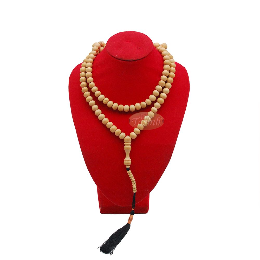 Large Off-White Coffee Tree Wood Prayer Beads Black Coppered Tassels