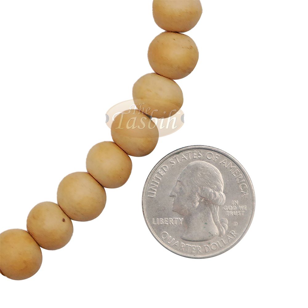 Large Off-White Coffee Tree Wood Prayer Beads Black Coppered Tassels