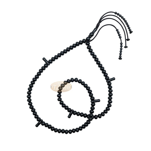 West African Tijani Tasbih 100-Bead Marble Black Flat Oval Acrylic Beads (12,18,20,20,18,12 Division)