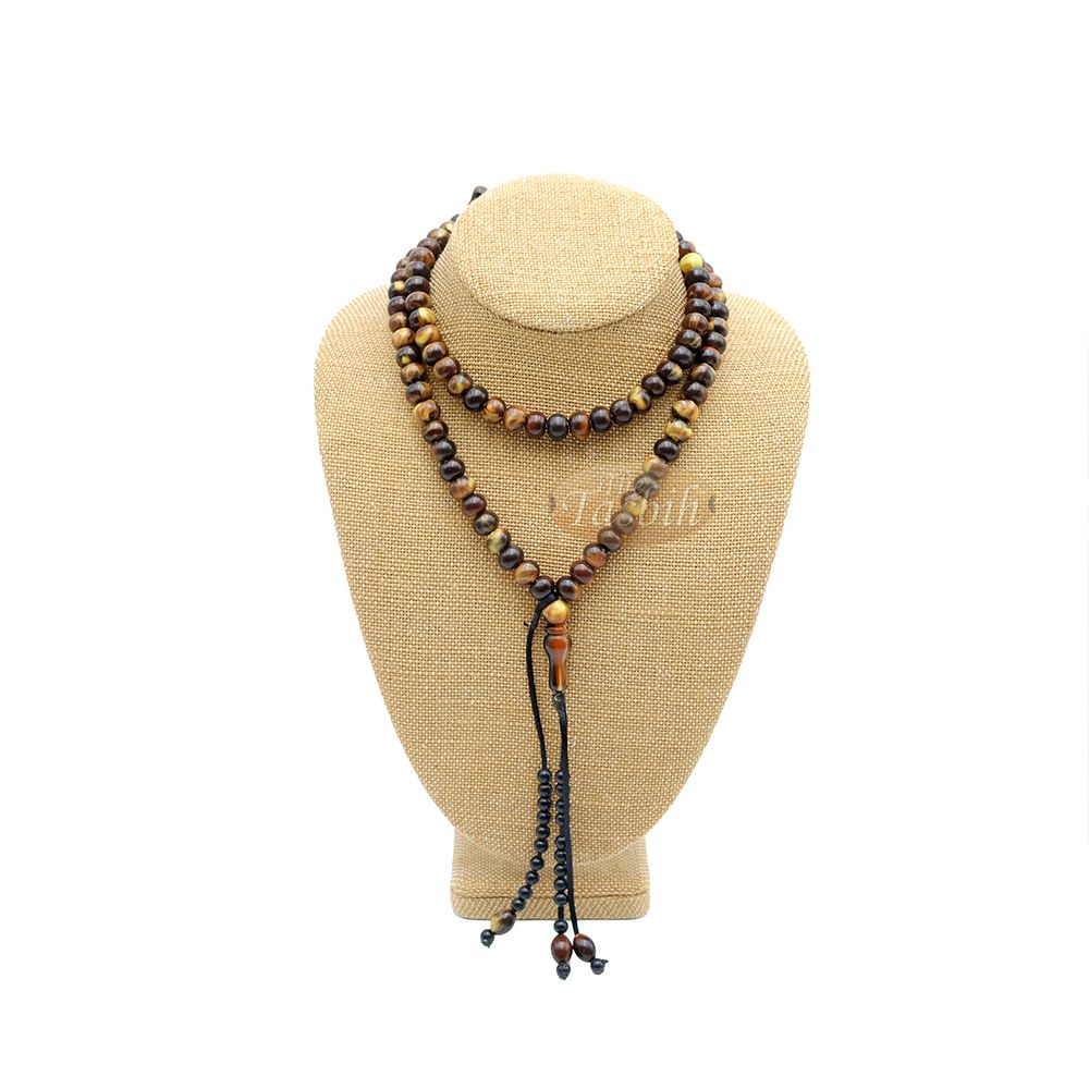 West African Tasbih | 100-Bead Marble Dark Brown Acrylic Oval Beads (33,34,33 Division)