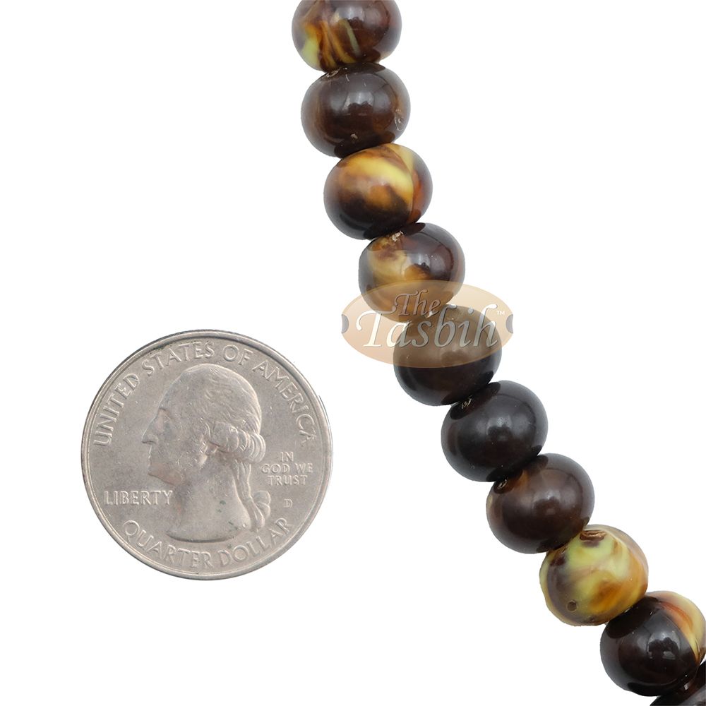 West African Tasbih | 100-Bead Marble Dark Brown Acrylic Oval Beads (33,34,33 Division)