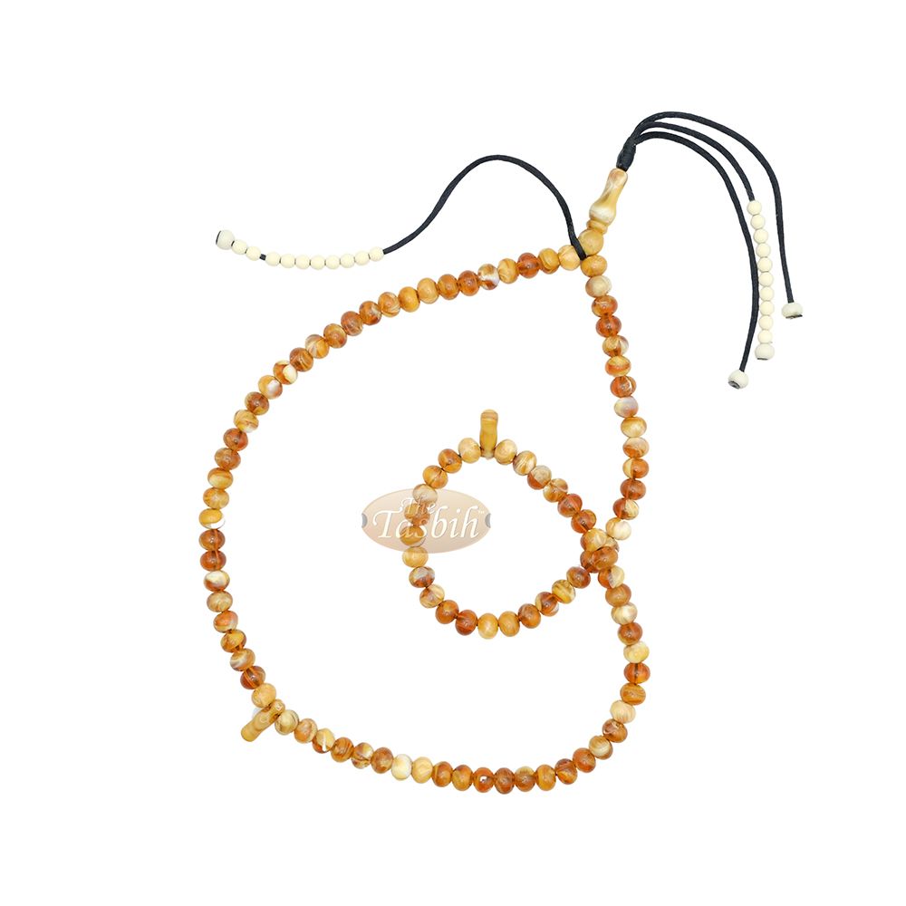 West African Tasbih | 100-Bead Marble Light Brown Acrylic Oval Beads (33,34,33 Division)