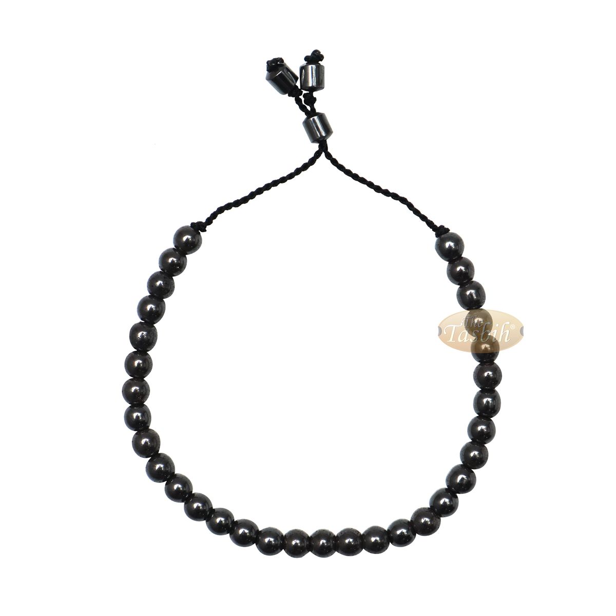 Small Tasbih Bracelet 33-Bead Hematite 6 mm Round Beads with Cylinder Lock and Stops Adjustable