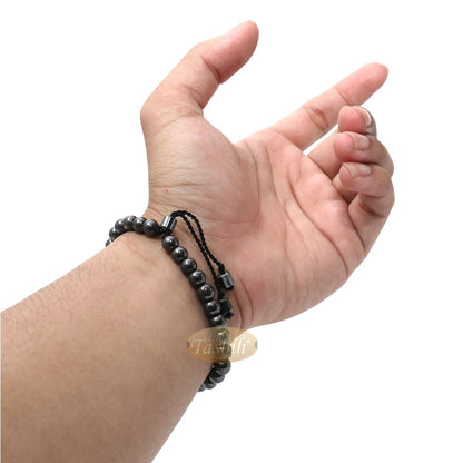 Small Tasbih Bracelet 33-Bead Hematite 6 mm Round Beads with Cylinder Lock and Stops Adjustable