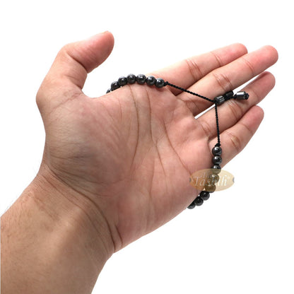 Small Tasbih Bracelet 33-Bead Hematite 6 mm Round Beads with Cylinder Lock and Stops Adjustable