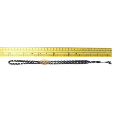 99-Bead Prayer Tasbih – Small 6 mm Hematite Beads with Saucer Dividers and 3 mm Accent – Islamic Stone Rosary Sibha Dhikr Tasbeeh with Gift Box