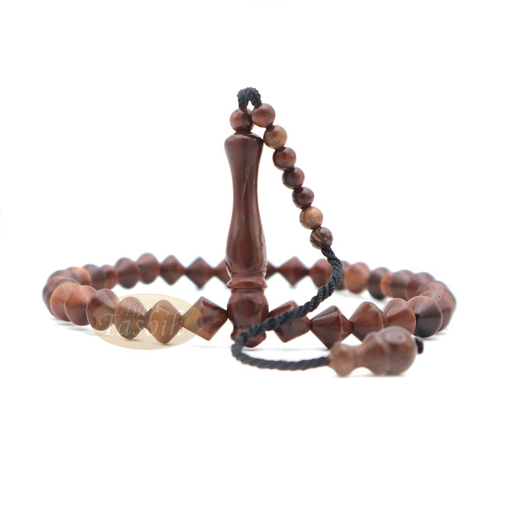 Brown Kuka 33ct Tasbih Prayer Beads – Adjustable Handcrafted 8×8 mm Conical Genuine brown Color Shiny Seed Rosary Beads in Gift Box
