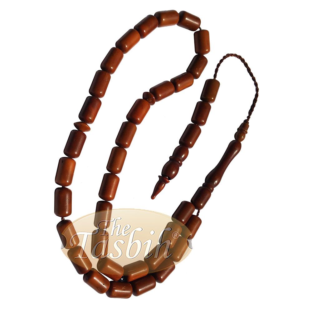 Long Barrel Shape Dark Brown 33-Bead Kuka 6×10 mm Turkish Style Koka Tasbih Zikir Tasbih Prayer Beads