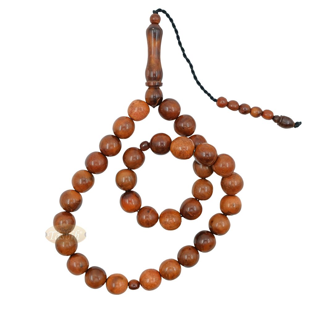 Genuine Kuka Tasbih Natural Brown Color Large 12 mm 33 Beads – Handcrafted Turkish Seed Prayer Beads Gif Boxed