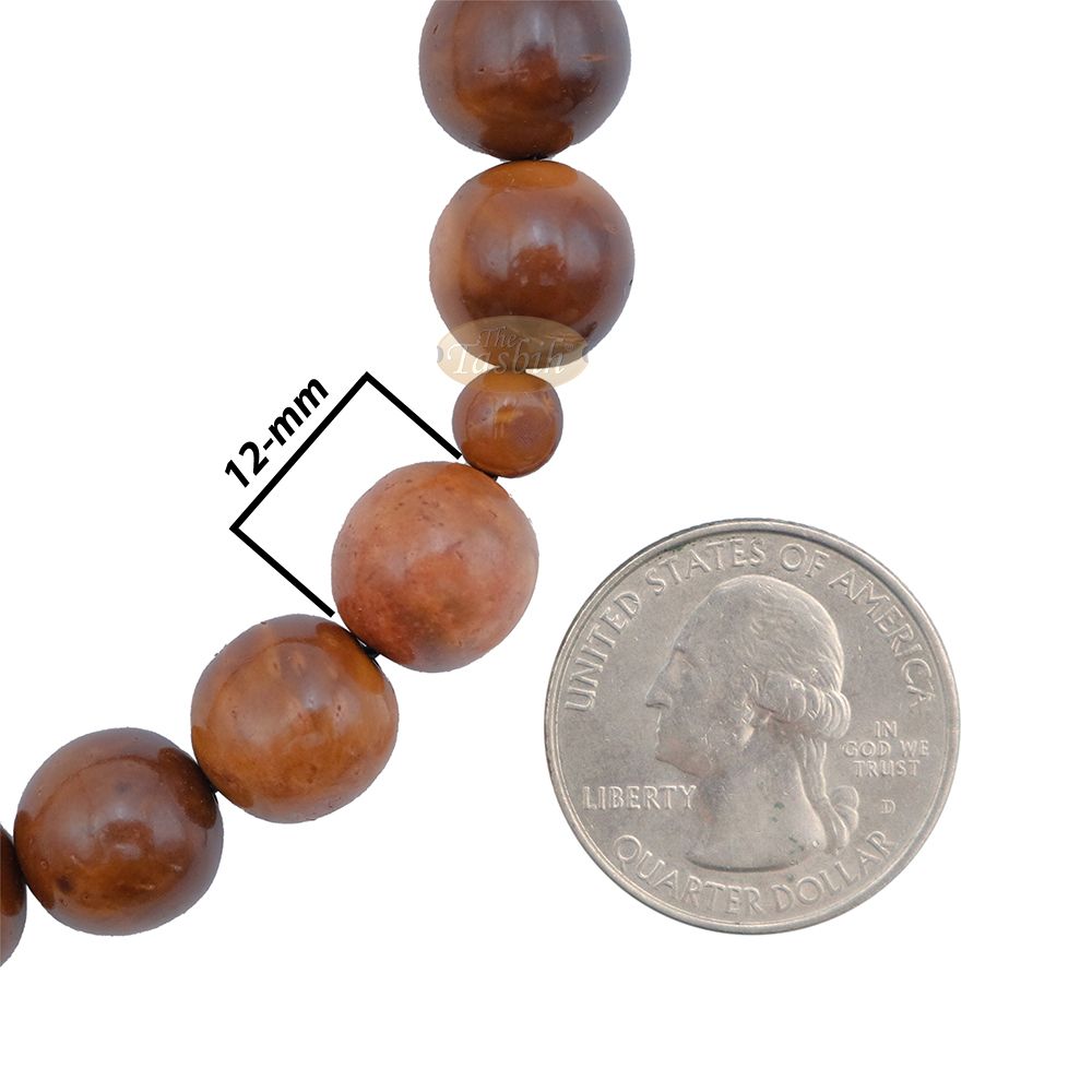 Genuine Kuka Tasbih Natural Brown Color Large 12 mm 33 Beads – Handcrafted Turkish Seed Prayer Beads Gif Boxed