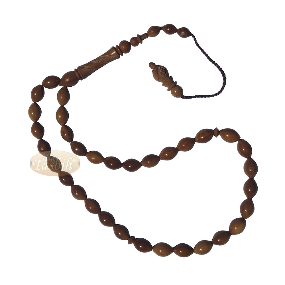 Small Date Seed Shape 33-Bead Turkish Kuka Prayer Tasbih Carved Alif