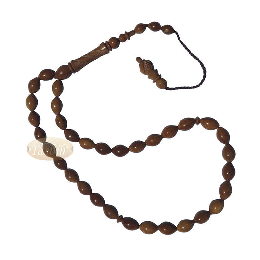 Small Date Seed Shape 33-Bead Turkish Kuka Prayer Tasbih Carved Alif