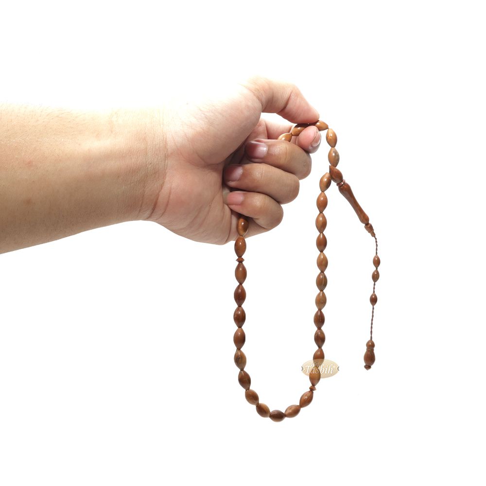 Genuine Kuka Tasbih – 8×10 mm Small 33-Bead Long Tapered Oval Shaped Natural Color