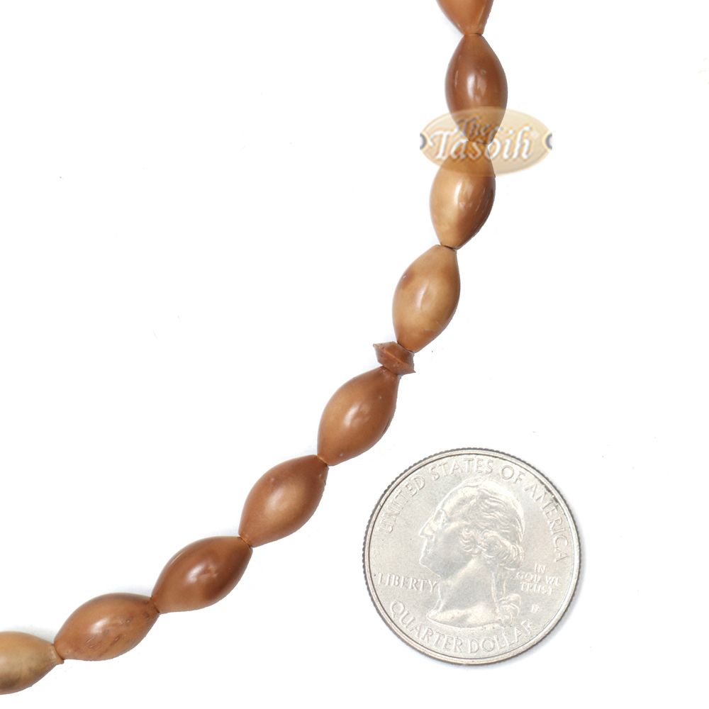 Genuine Kuka Tasbih – 8×10 mm Small 33-Bead Long Tapered Oval Shaped Natural Color