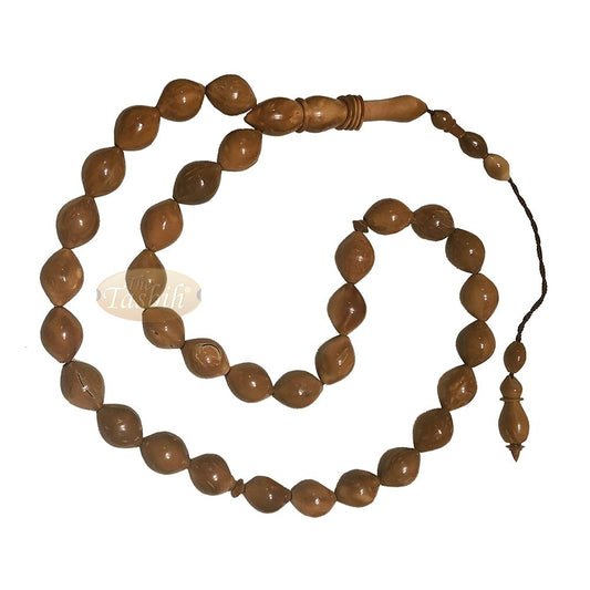 Exotic 33-Ct Date-Shaped 9×12 mm Natural Color Kuka Prayer Beads with Rings On Alif