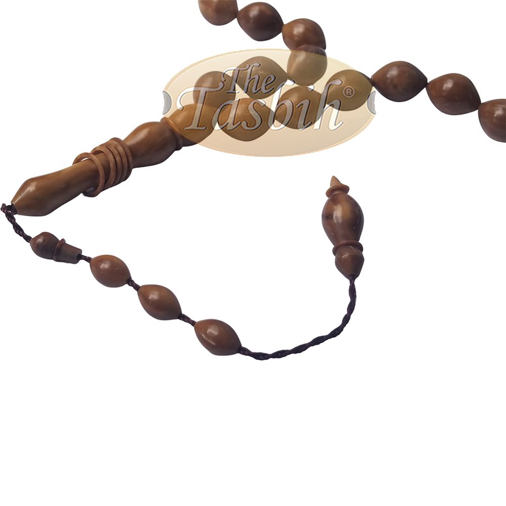 Exotic 33-Ct Date-Shaped 9×12 mm Natural Color Kuka Prayer Beads with Rings On Alif