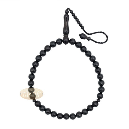 Black Kuka 33ct Tasbih Prayer Beads – Handcrafted 9 mm Round Genuine Natural Color Shiny Seed Rosary Beads in Gift Box