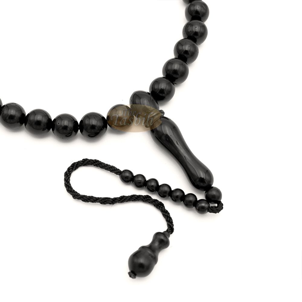 Black Kuka 33ct Tasbih Prayer Beads – Handcrafted 9 mm Round Genuine Natural Color Shiny Seed Rosary Beads in Gift Box