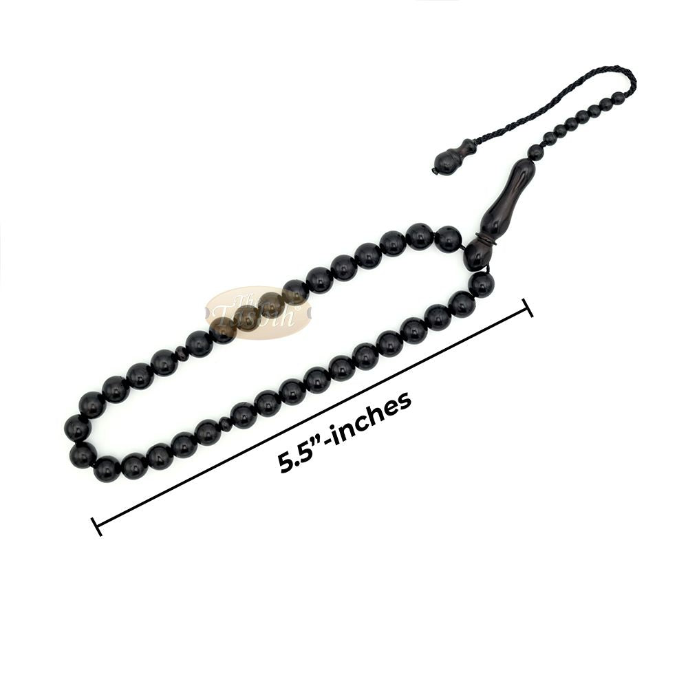 Black Kuka 33ct Tasbih Prayer Beads – Handcrafted 9 mm Round Genuine Natural Color Shiny Seed Rosary Beads in Gift Box