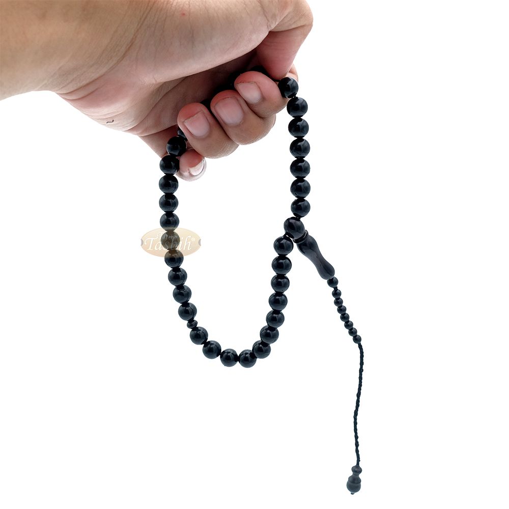 Black Kuka 33ct Tasbih Prayer Beads – Handcrafted 9 mm Round Genuine Natural Color Shiny Seed Rosary Beads in Gift Box