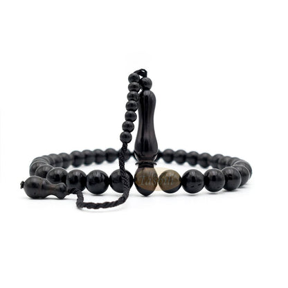 Black Kuka 33ct Tasbih Prayer Beads – Handcrafted 9 mm Round Genuine Natural Color Shiny Seed Rosary Beads in Gift Box