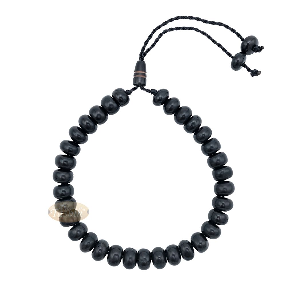 Small Black Kuka 33ct Tasbih Bracelet – Adjustable Handcrafted 5×8 mm Short Barrel Genuine Seed Misbaha in Gift Box