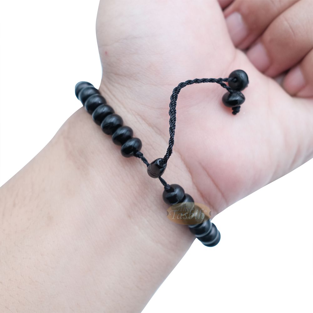 Small Black Kuka 33ct Tasbih Bracelet – Adjustable Handcrafted 5×8 mm Short Barrel Genuine Seed Misbaha in Gift Box