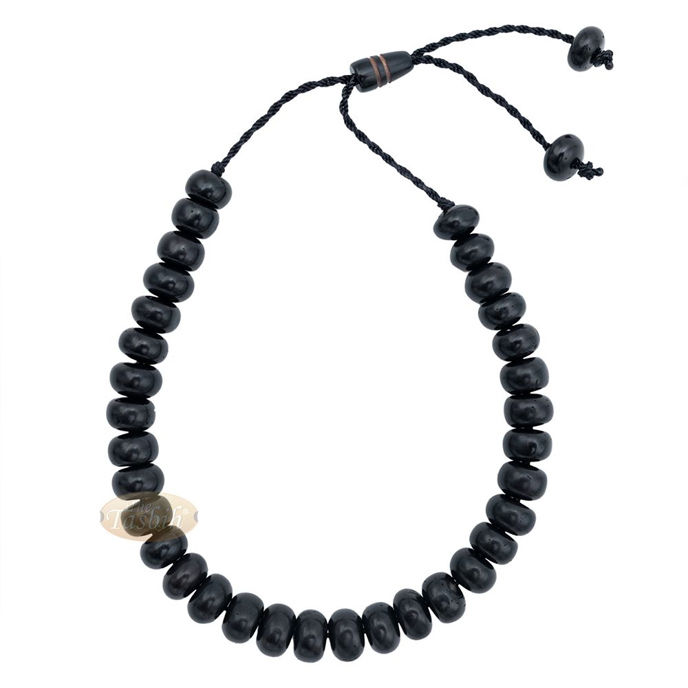 Small Black Kuka 33ct Tasbih Bracelet – Adjustable Handcrafted 5×8 mm Short Barrel Genuine Seed Misbaha in Gift Box