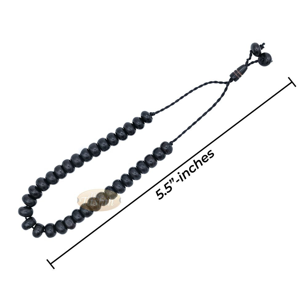 Small Black Kuka 33ct Tasbih Bracelet – Adjustable Handcrafted 5×8 mm Short Barrel Genuine Seed Misbaha in Gift Box