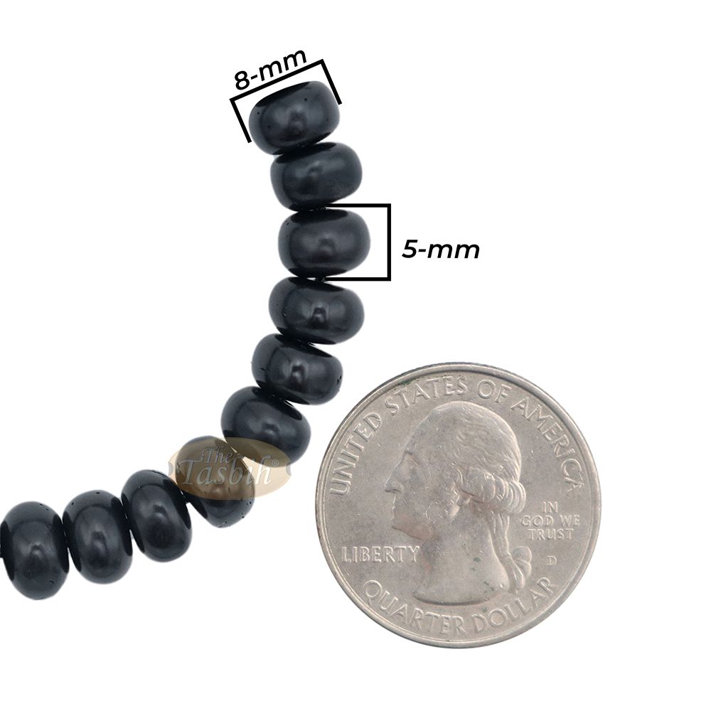 Small Black Kuka 33ct Tasbih Bracelet – Adjustable Handcrafted 5×8 mm Short Barrel Genuine Seed Misbaha in Gift Box