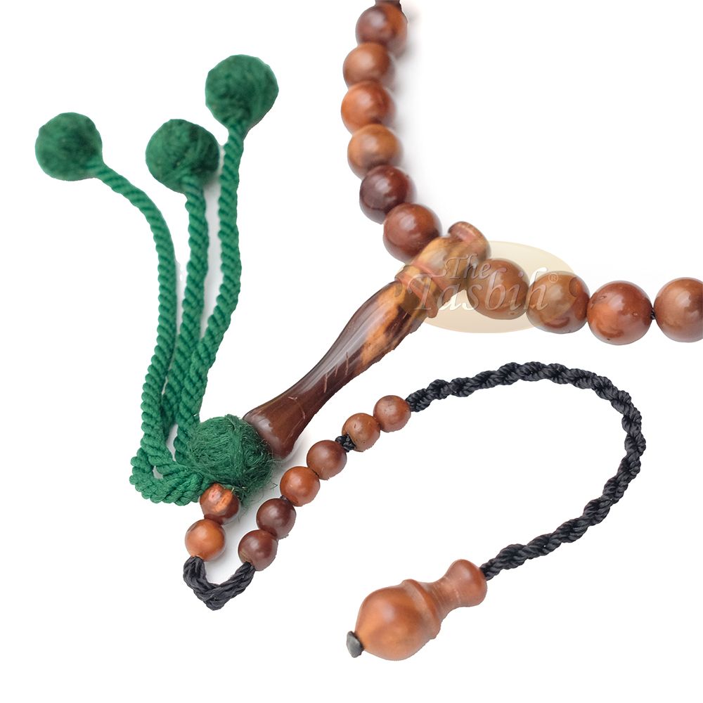 Natural Kuka 8 mm Palm Seed Tasbih – 33-bead with Green Yarn Stops