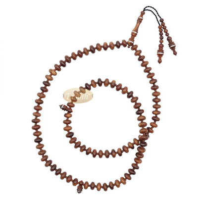 Brown Kuka 99 count Tasbih Prayer Beads – Handcrafted 5×9 mm Concave Bicone Genuine natural Color Shiny Seed Rosary Beads in Gift Box