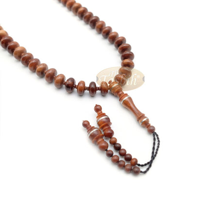 Brown Kuka 99 count Tasbih Prayer Beads – Handcrafted 5×9 mm Concave Bicone Genuine natural Color Shiny Seed Rosary Beads in Gift Box
