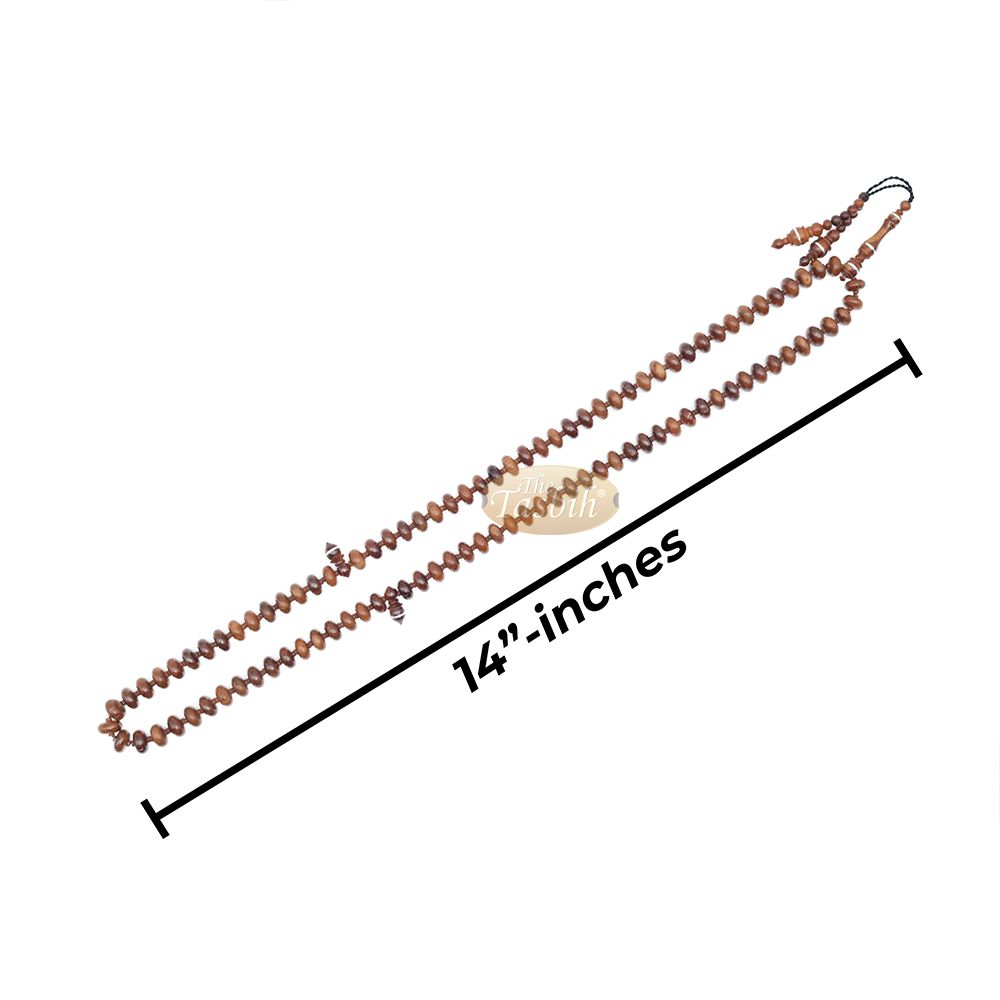 Brown Kuka 99 count Tasbih Prayer Beads – Handcrafted 5×9 mm Concave Bicone Genuine natural Color Shiny Seed Rosary Beads in Gift Box