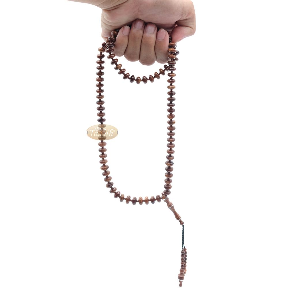 Brown Kuka 99 count Tasbih Prayer Beads – Handcrafted 5×9 mm Concave Bicone Genuine natural Color Shiny Seed Rosary Beads in Gift Box