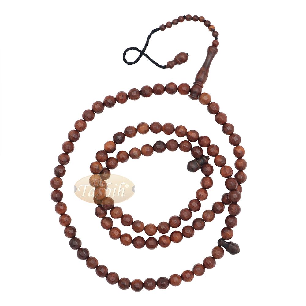 Brown Kuka 99 count Tasbih Prayer Beads – Handcrafted 9 mm Faceted Genuine natural Color Shiny Seed Rosary Beads in Gift Box