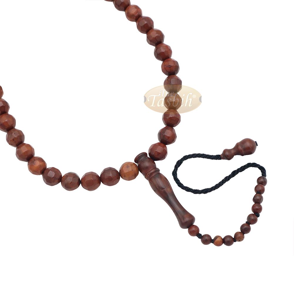 Brown Kuka 99 count Tasbih Prayer Beads – Handcrafted 9 mm Faceted Genuine natural Color Shiny Seed Rosary Beads in Gift Box