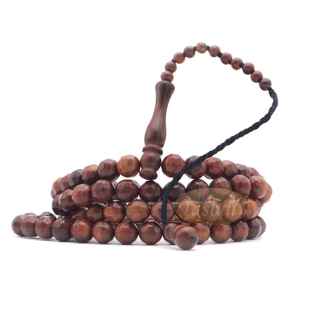 Brown Kuka 99 count Tasbih Prayer Beads – Handcrafted 9 mm Faceted Genuine natural Color Shiny Seed Rosary Beads in Gift Box