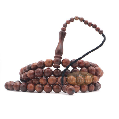Brown Kuka 99 count Tasbih Prayer Beads – Handcrafted 9 mm Faceted Genuine natural Color Shiny Seed Rosary Beads in Gift Box
