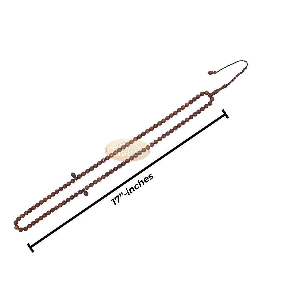 Brown Kuka 99 count Tasbih Prayer Beads – Handcrafted 9 mm Faceted Genuine natural Color Shiny Seed Rosary Beads in Gift Box