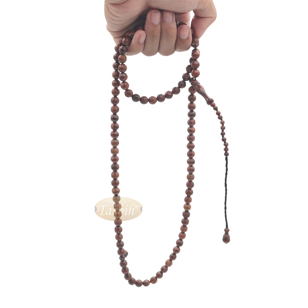 Brown Kuka 99 count Tasbih Prayer Beads – Handcrafted 9 mm Faceted Genuine natural Color Shiny Seed Rosary Beads in Gift Box