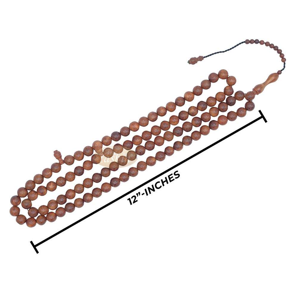 Large 12 mm Kuka Misbaha – Handcrafted 99-bead Muslim Prayer Beads Tasbih – Genuine Natural Color Shiny Seed Islamic Rosary in Gift Box